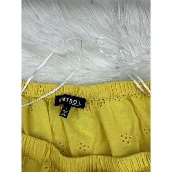 Large KONTROL CONTEMPORARY Eyelet Top Blouse Off the Shoulder Women's Yellow - Picture 7 of 9